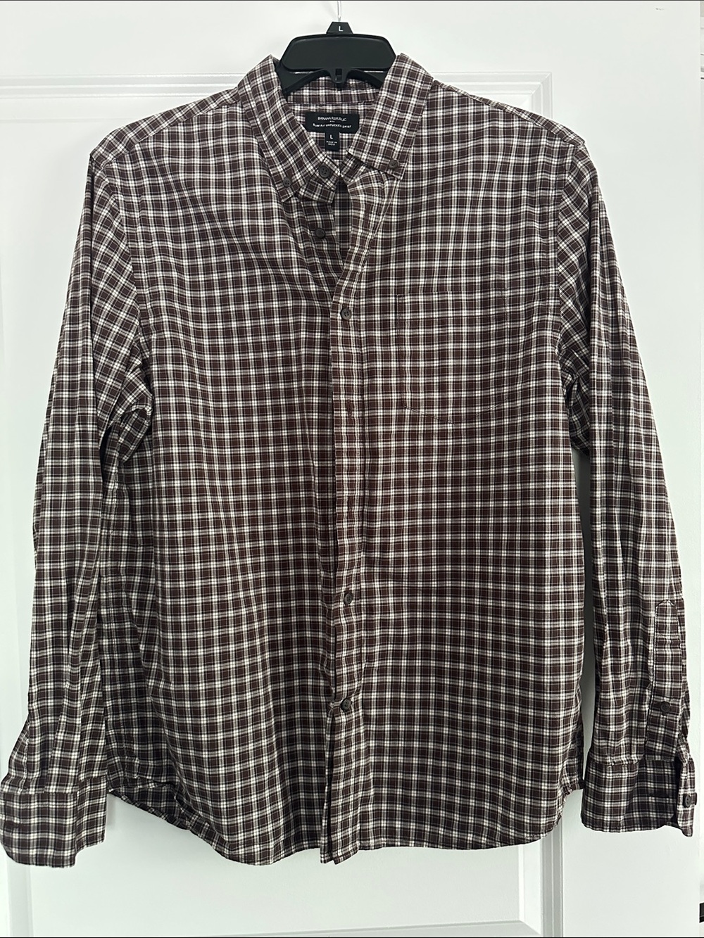 BR 100% Cotton Brown & White Plaid Button-Down Shirt